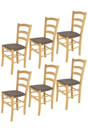 Set 6 Sedie Venice Tommychairs, struttura in faggio verniciata in color naturale e seduta rivestita in tessuto capriolo