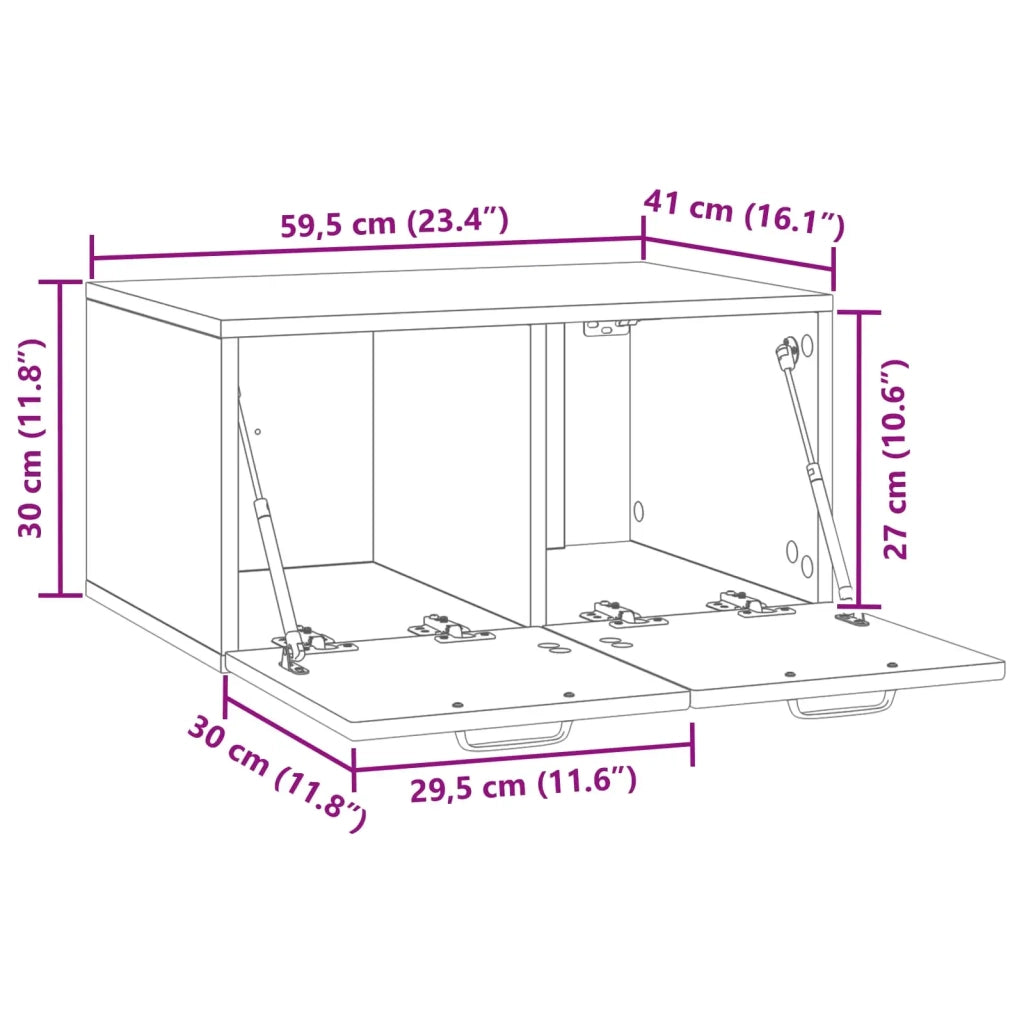 Mobile Porta TV da Muro-Credenza per TV sospesa Rovere Fumo 59,5 x 41 x 30 cm 818339