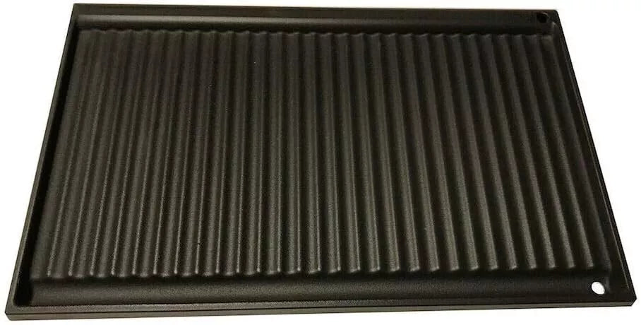 Bistecchiera in ghisa, Piastra per Barbecue in Ghisa,Bifacciale, Liscia e ondulata, 60x38 cm, con sistema Scolagrasso