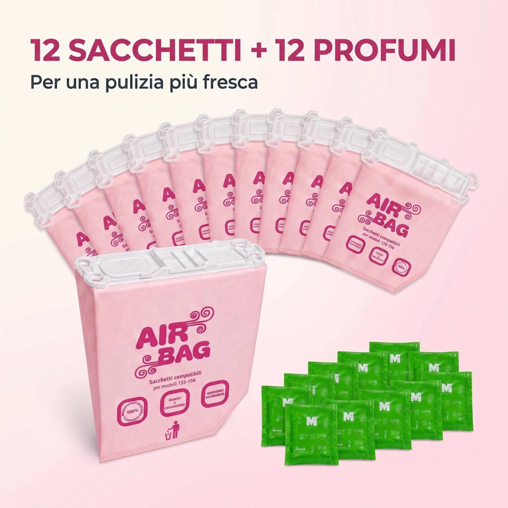 Kit 12 Sacchetti Compatibili Folletto VK135/136 a 5 Strati con 12 Bustine Granuli Profumati Filtrazione ad Alta Efficien
