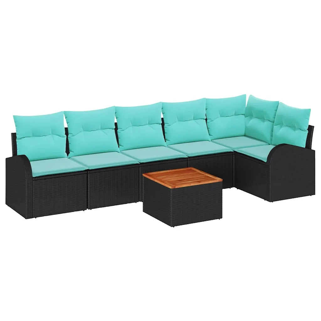 Set Divano da Giardino 7 pcs Nero e Turchese polyrattan 3356261