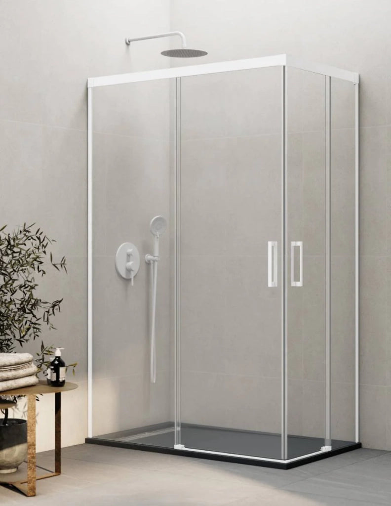 Box doccia ingresso angolare 2+2 THALASSA (BASIC) 130x90 cm Bianco vetro trasparente
