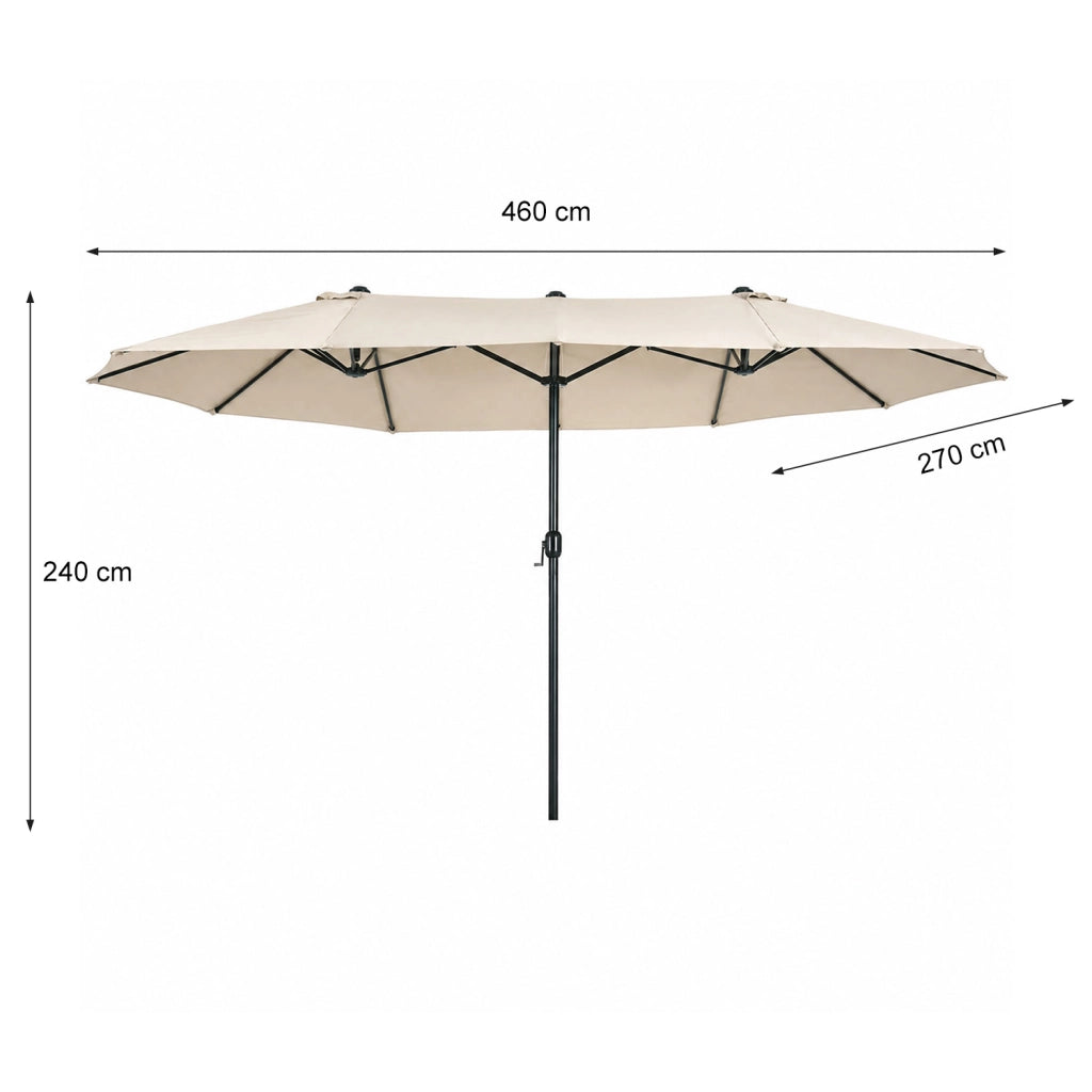 Ombrellone Doppio Da Giardino Parasole 4.6 x 2.4 M Per Esterno Piscina Terrazzo Con Palo In Acciaio E Tessuto In Poliestere Impermeabilie Anti UV Apertura A Manovella Colore Beige