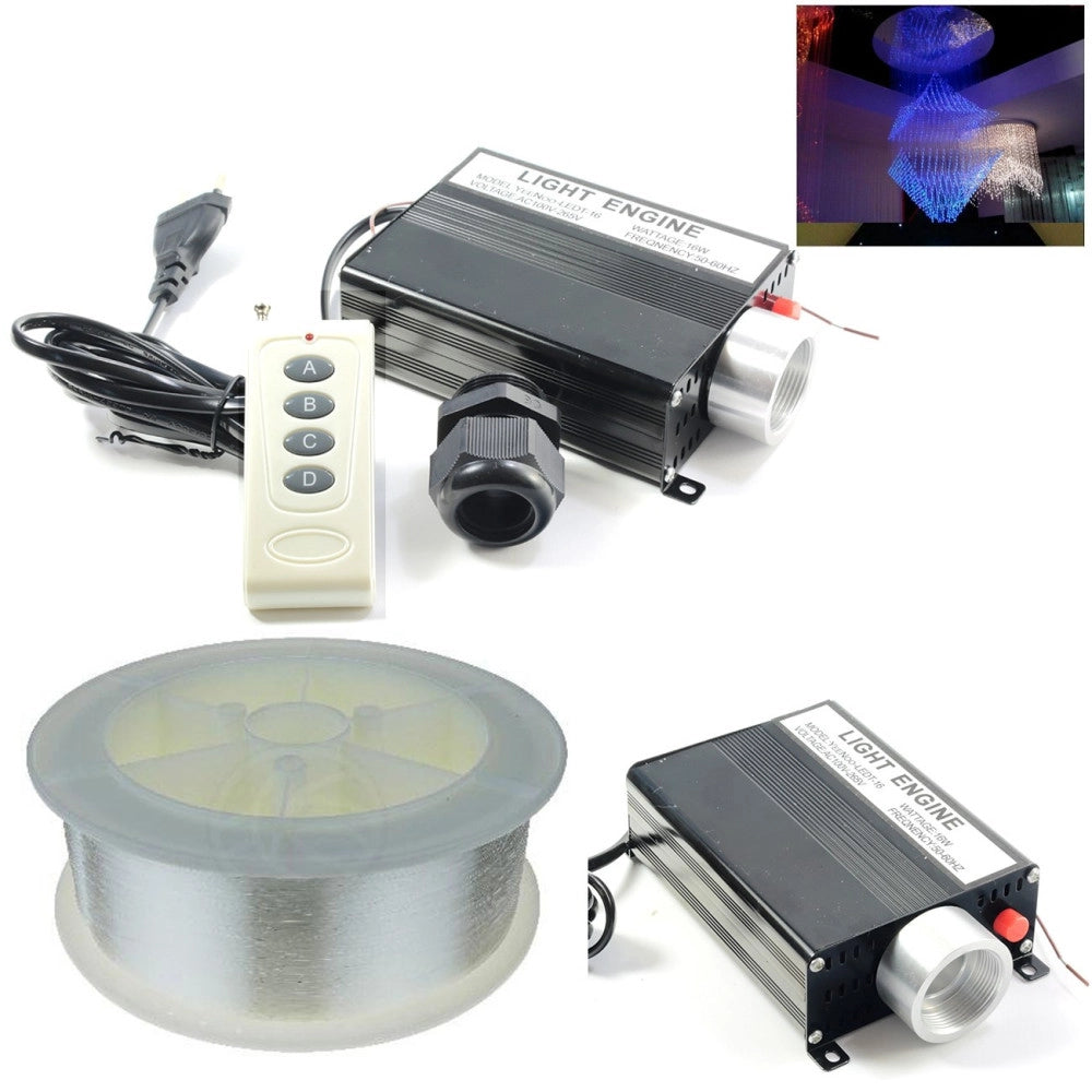 Trade Shop - Kit Cielo Stellato Led Multicolore 16w + Rotolo Da 1500mt Fibra Ottica 16 Colori -