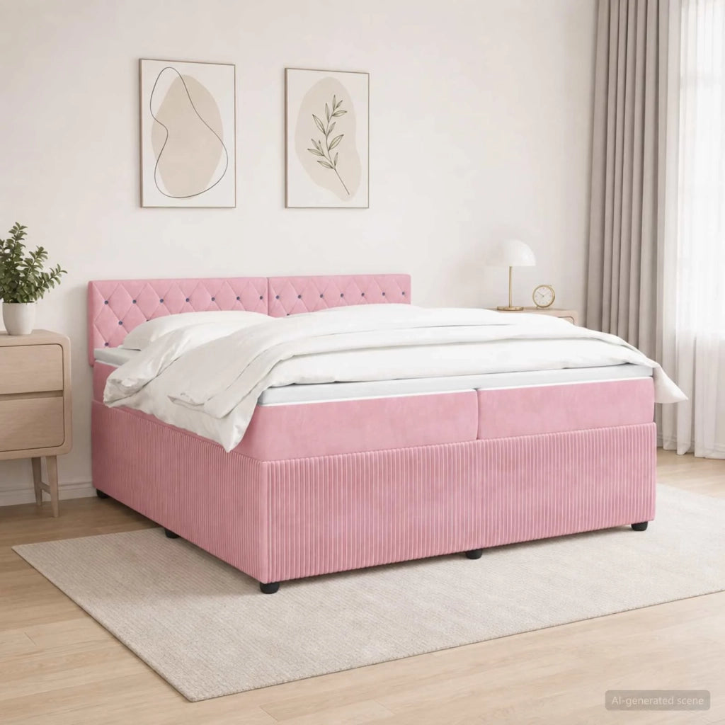 Letto box spring con materasso Rosa 200 x 200 cm Velluto 3453208
