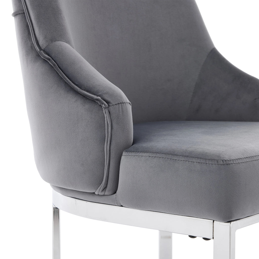 2 sedie da pranzo in velluto con schienale trapuntato 3D e gambe metalliche galvanizzate moderne grigio argento