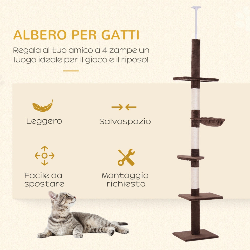 Tiragraffi Albero Multilivello ¨C Minimal ¨C Marrone 40x34x230-260cm