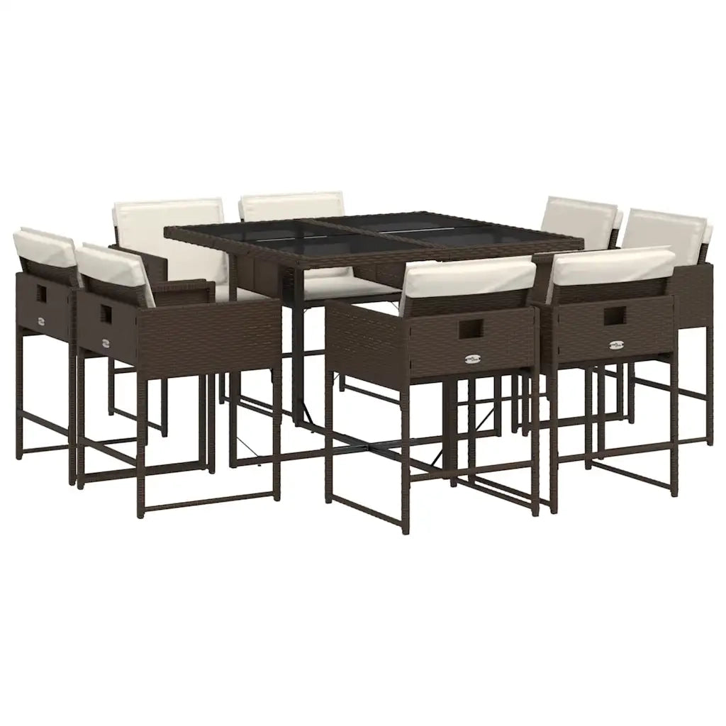 Set da Pranzo da Giardino 9pz con Cuscini Marrone in Polyrattan 3211377