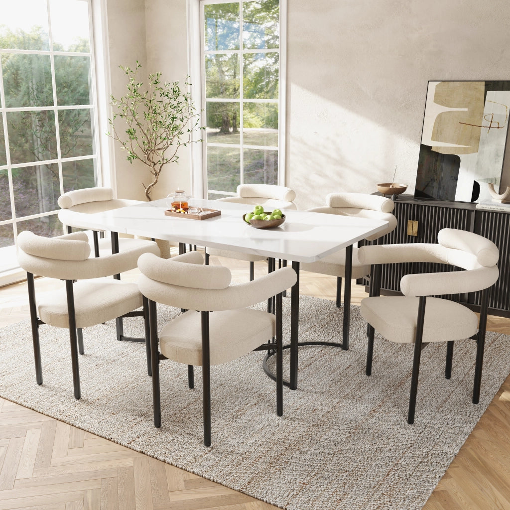 sedie da pranzo, sedie da pranzo moderne e semplici realizzate in tessuto scamosciato color crema, comode sedute ad anello, adatte a sale da pranzo, s