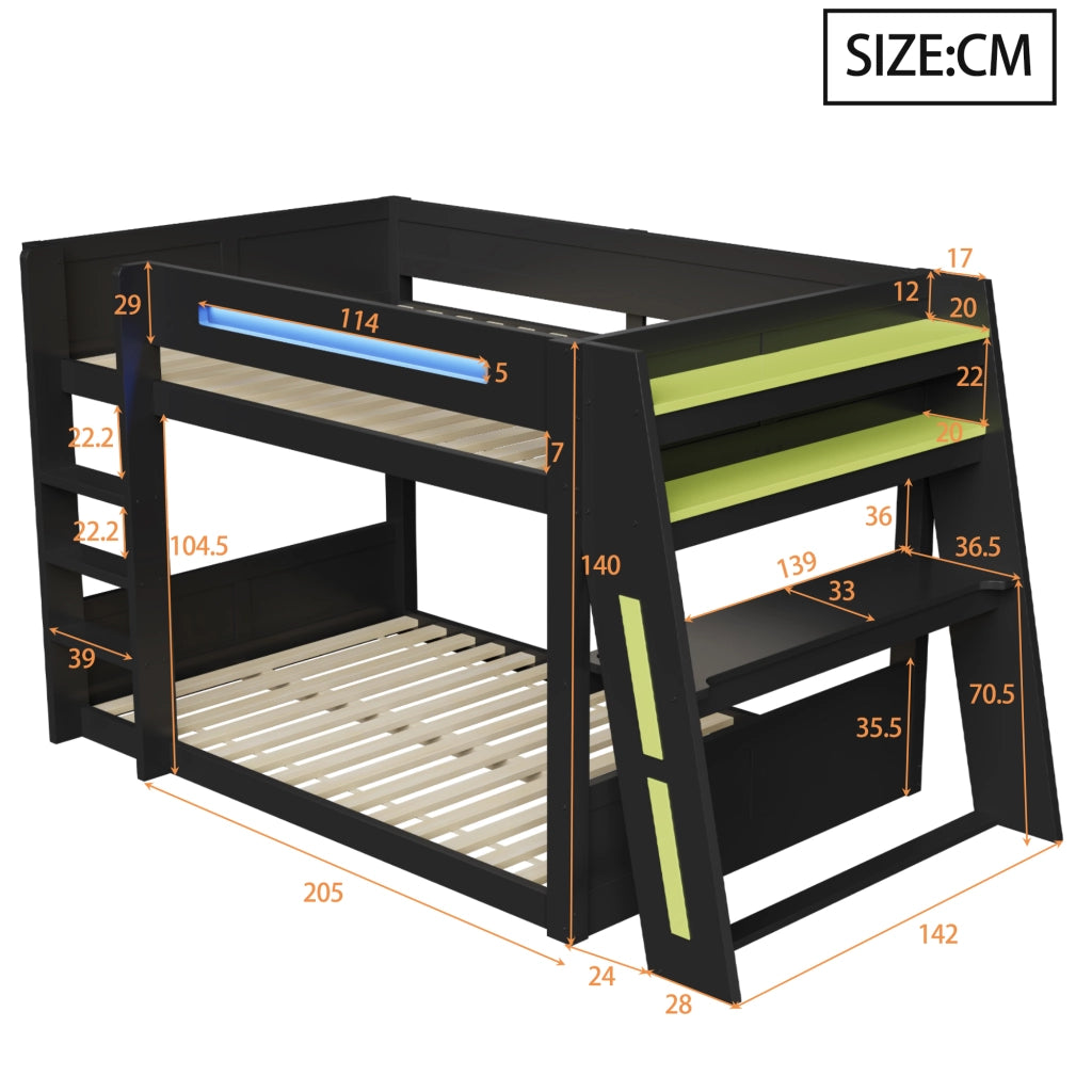 Letto a castello con scrivania in legno MDF e pino 140x200 cm