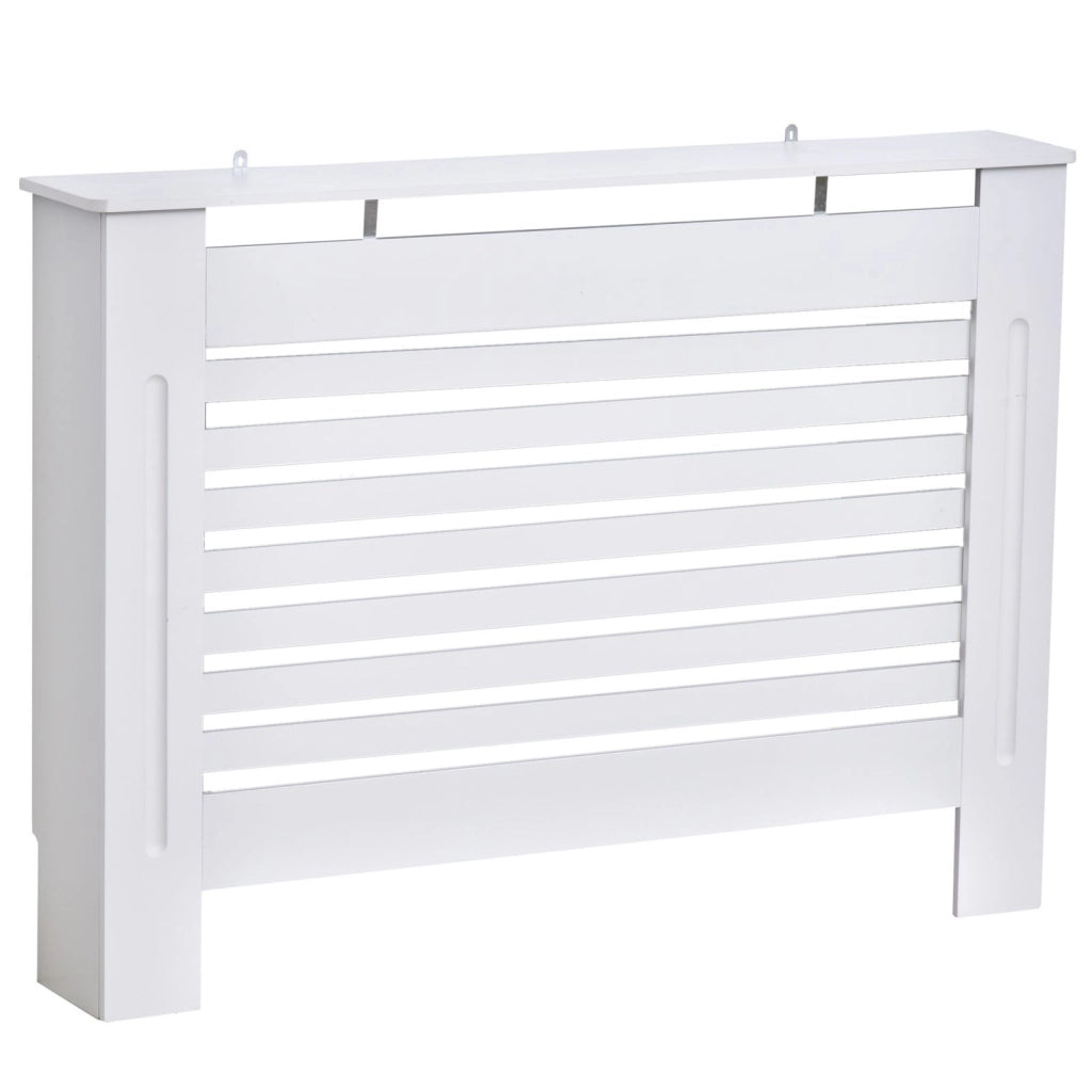 EasyComfort Copritermosifone in Legno Bianco per Caloriferi e Radiatori, con Struttura a Doghe e Ripiano, 112 x 19 x 81cm