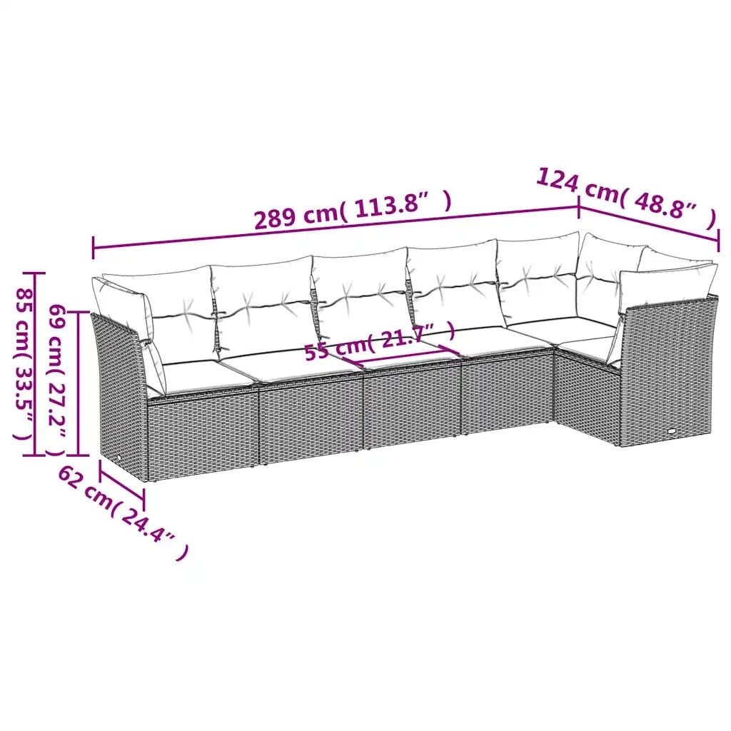 Set Divano da Giardino 6 pz con Cuscini Beige in Polyrattan 3217659