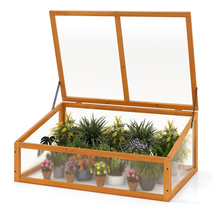 Serra cornice fredda legno letto rialzato portatile piante tetto trasparente apribile, Serra piccola interno esterno giardino veranda balcone Arancione
