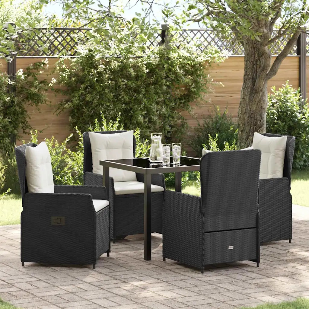 Set da Pranzo per Giardino 5 pcs Nero polyrattan