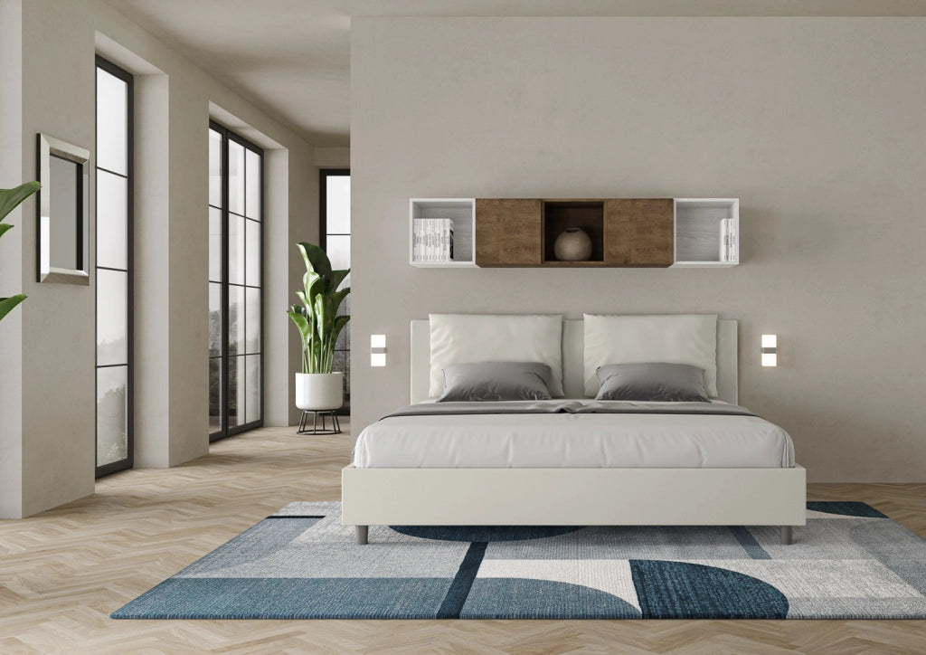 BS COM Letto senza rete imbottito 180x200 similpelle bianco