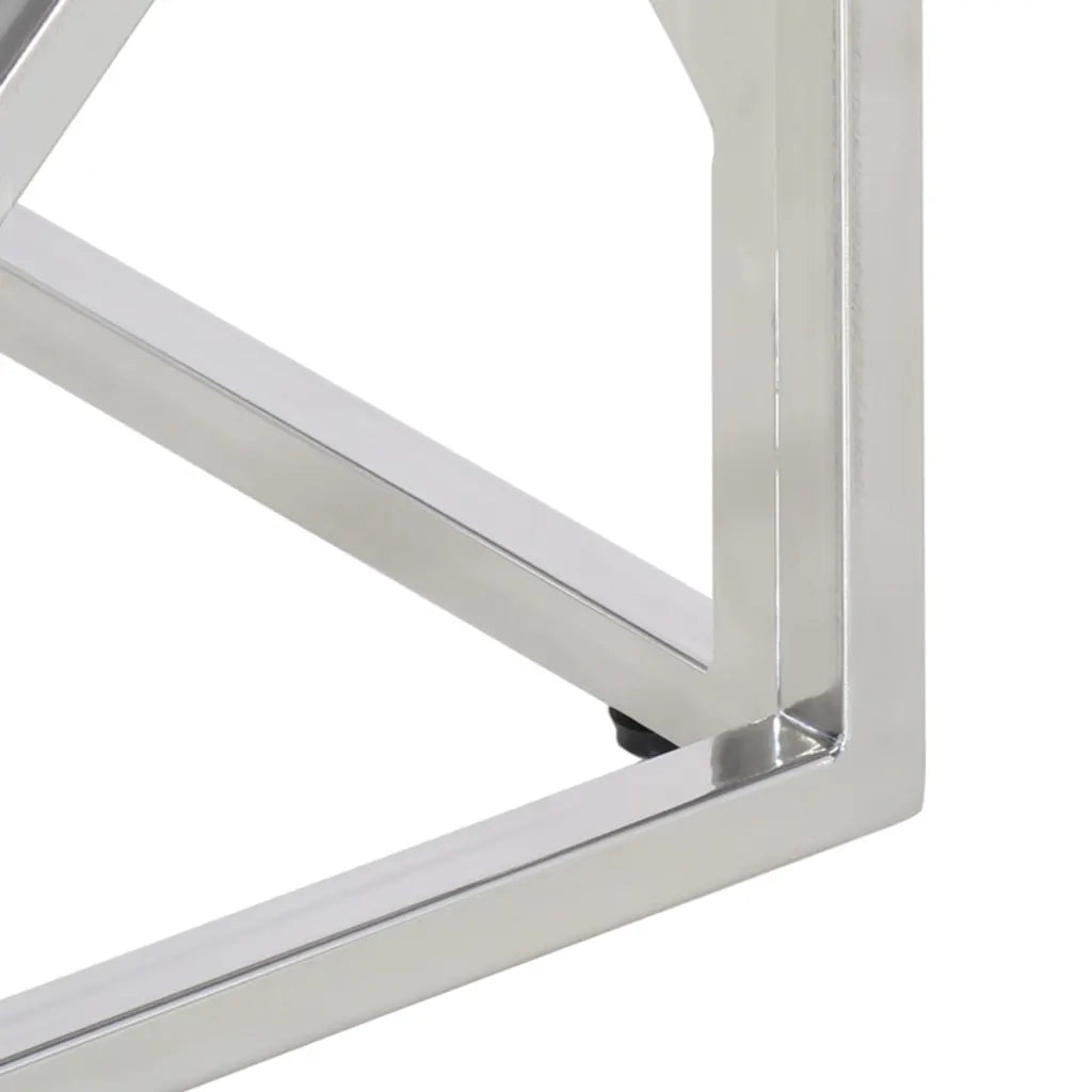 Tavolino Salotto-Tavolino da soggiorno-Tavolo Argento Acciaio Inox e Legno Massello Acacia 470392