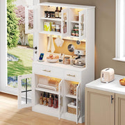 Buffet cucina con LED e presa - Xylo - 180x100 - Bianco - 6 porte 2 cassetti