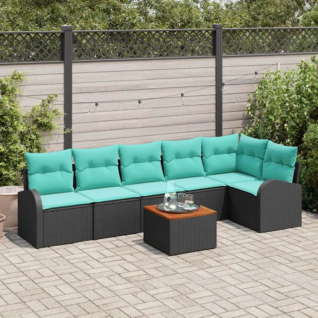 Set Divano da Giardino 7 pcs Nero e Turchese polyrattan 3356261