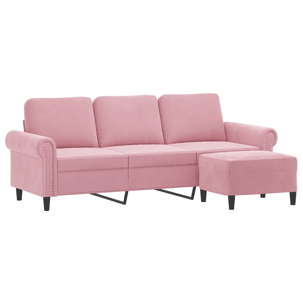 Divano a 3 Posti con Poggiapiedi rosa 180 cm in Velluto 3201218