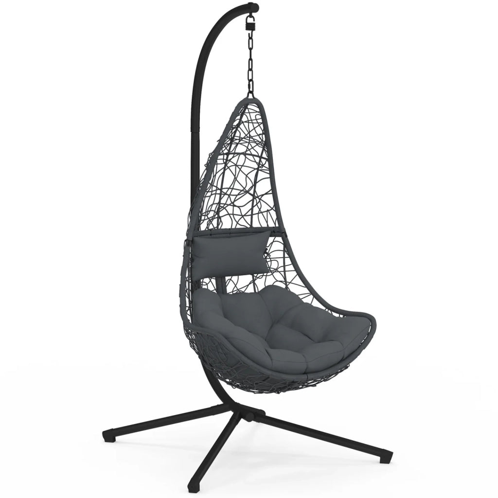 IDMarket - Poltrona sospesa a mezzaluna in rattan traforato grigio con cuscino grigio