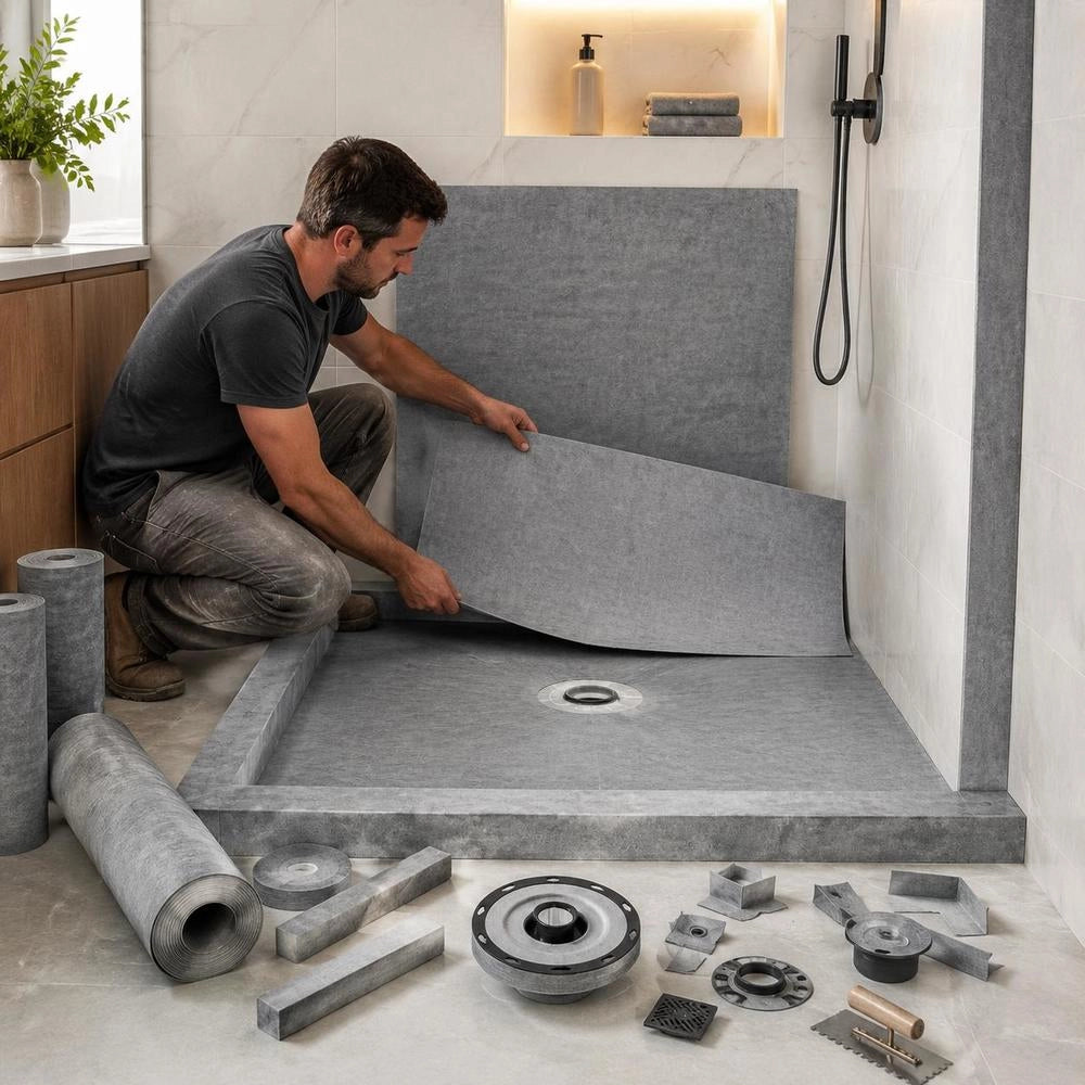 Shower Tray Set, 1828 X 1828 X 32 Mm, With ABS Center Flange, Waterproof Shower Tray, Membrane And Strip, Shower Tray Tilt Bars, Suitable For Bathrooms