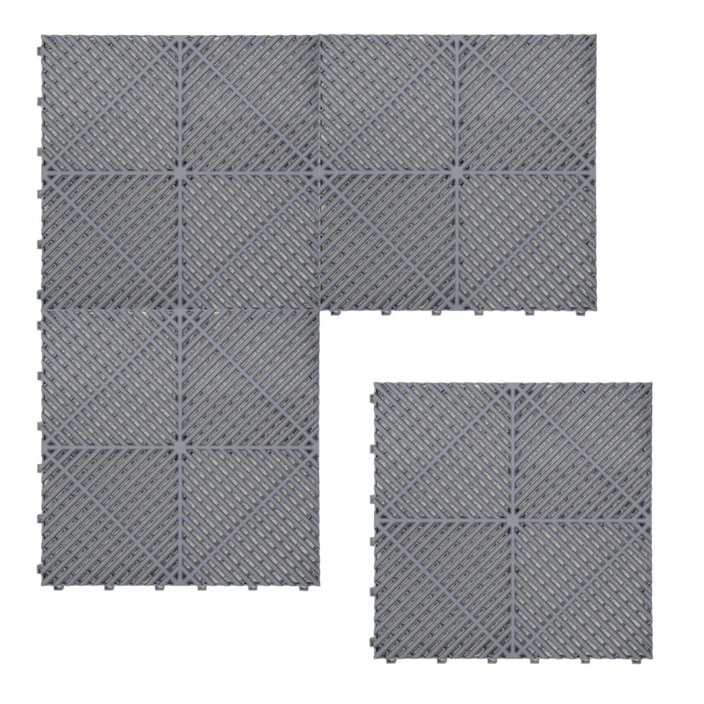 Piastrelle ventilate grigie 6m x 6m per garage doppio e officine, antiscivolo.
