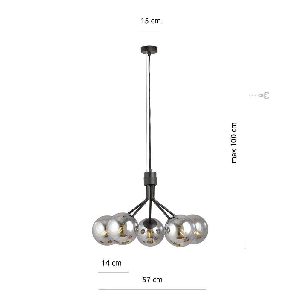 Lampadario Emibig Nova 5 luci E14 nero/argento vetro