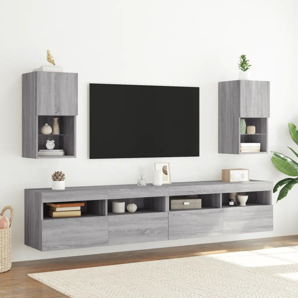 Mobile TV con Luci LED-Credenza per TV Grigio Sonoma 30,5x30x60 cm
