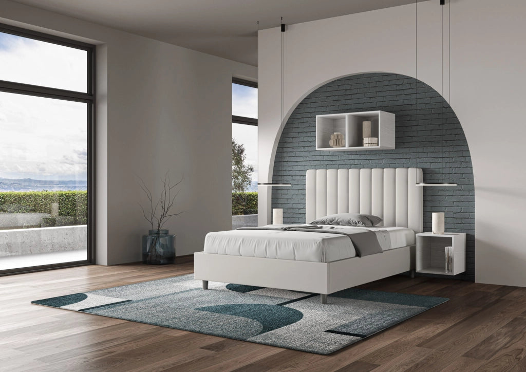 BS COM Letto una piazza e mezza contenitore imbottito 120x210 similpelle bianco