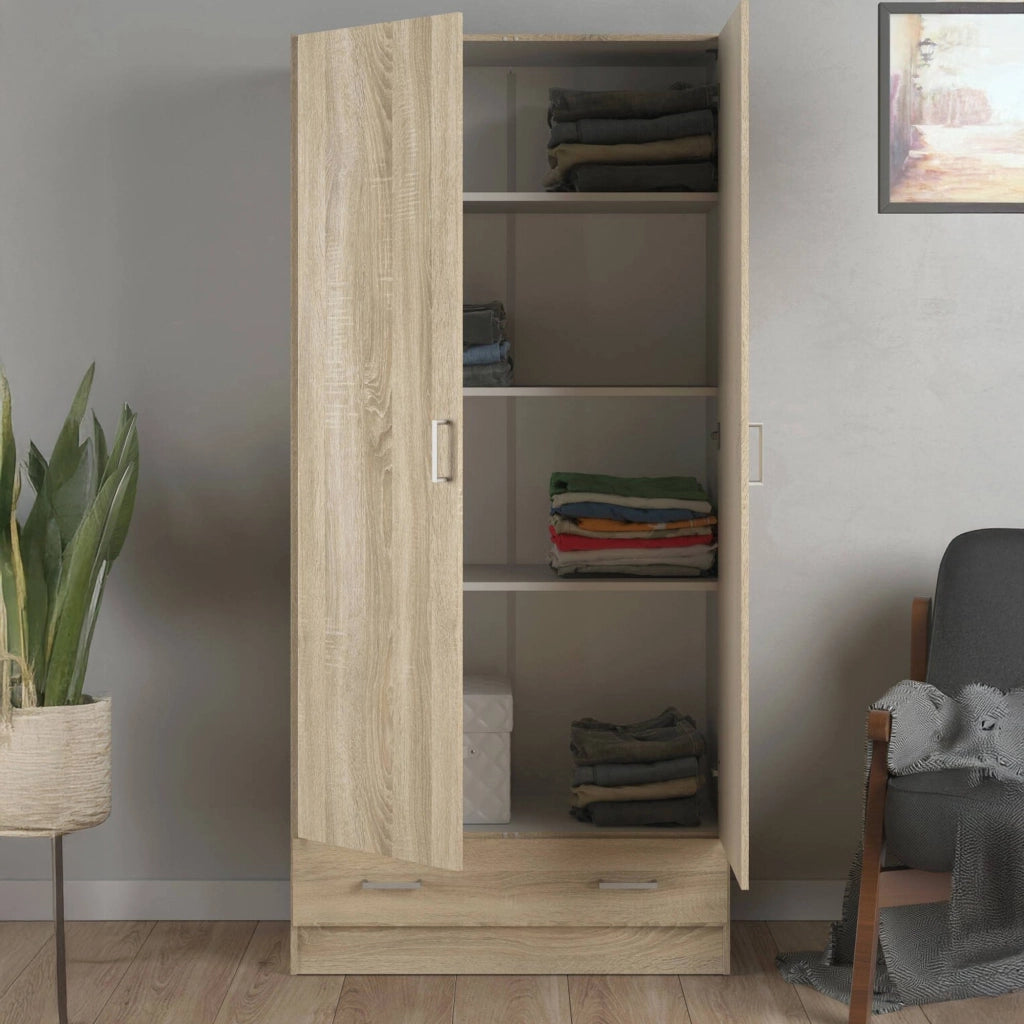 Armadio guardaroba a due ante e un Amylya, colore rovere, cm 79 x 35 x h171