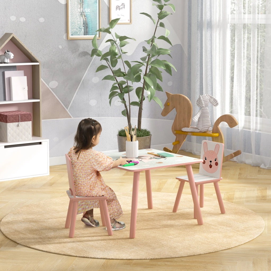 Tavolo e Sedie per Bambini ¨C Minimal ¨C Legno, Rosa, 3 Pezzi