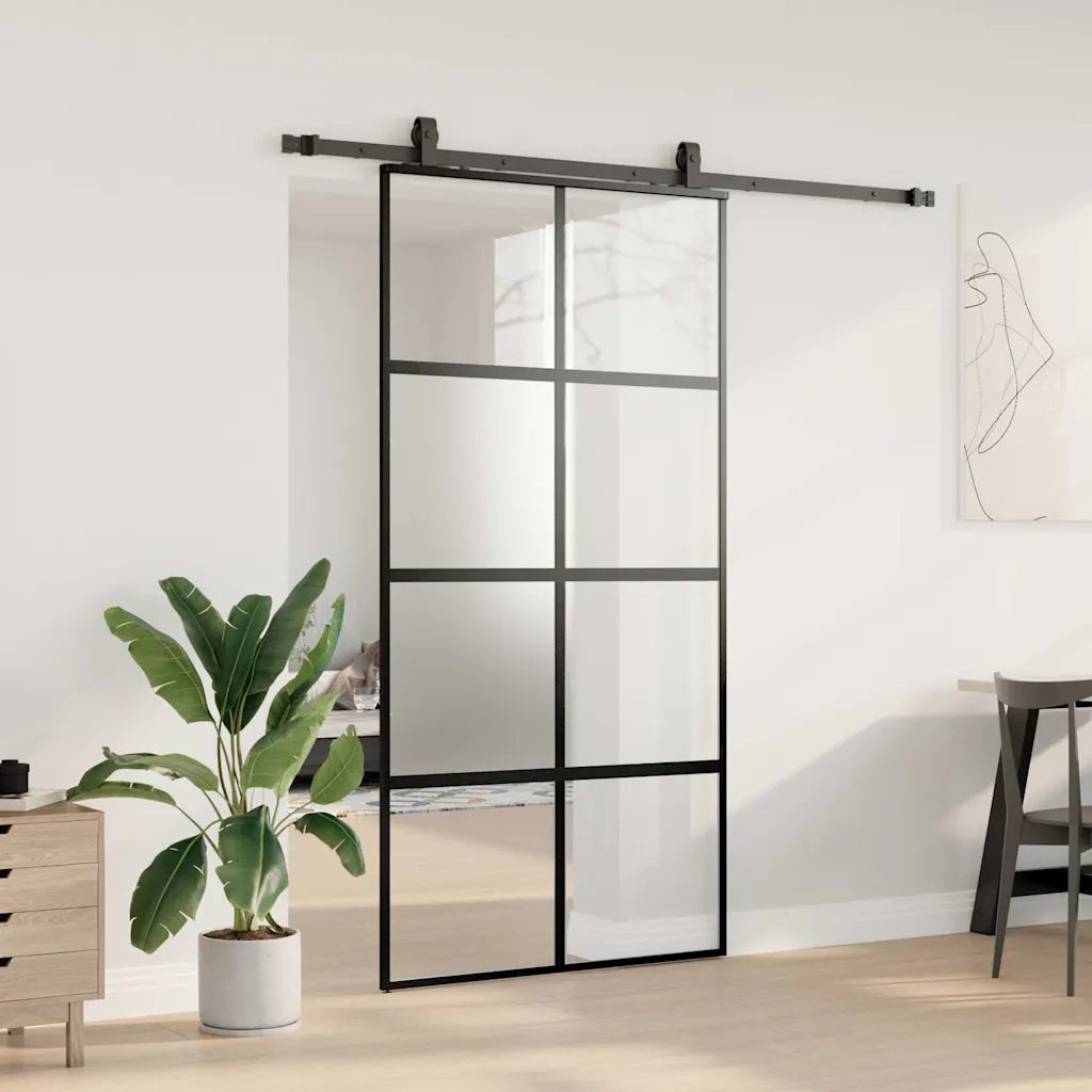 Porta Scorrevole Ferramenta Nera 102,5x205 cm Vetro Temperato