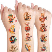 Tatuaggi temporanei - 10 fogli - Adesivi con musica degli animali/temi - Decorazioni a cartoni - Regali per bambini - Applicazione facile - Adesivi per tatuaggi