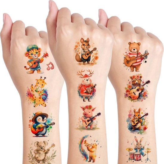 Tatuaggi temporanei - 10 fogli - Adesivi con musica degli animali/temi - Decorazioni a cartoni - Regali per bambini - Applicazione facile - Adesivi per tatuaggi