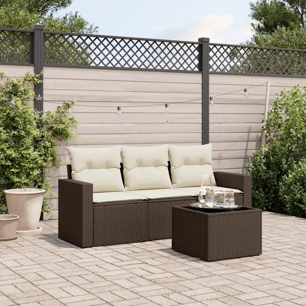 Set Divano da Giardino 4 pz | Set Salotto da Giardino con Cuscini Marrone in Polyrattan