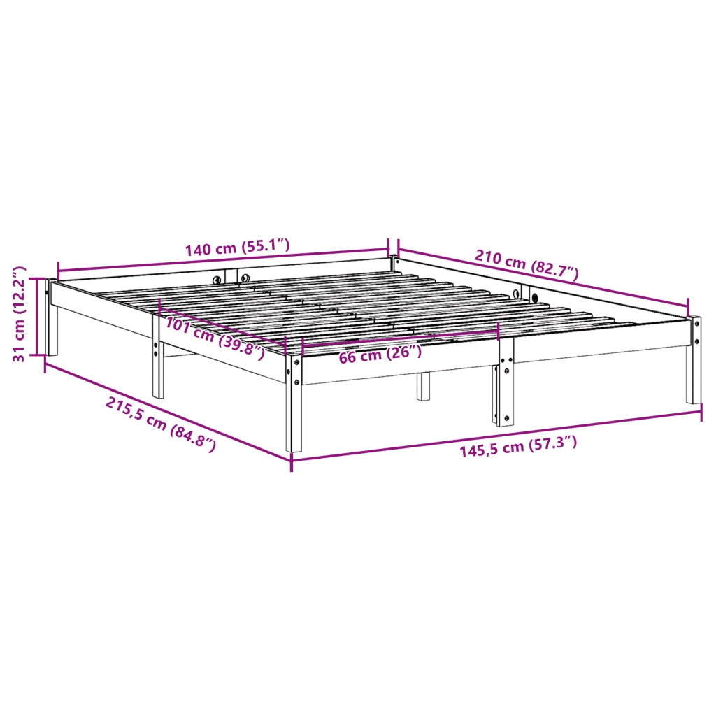 Letto matrimoniale | Letto per adulti | Letto Extra Lungo senza Materasso 140x210 cm in Legno di Pino