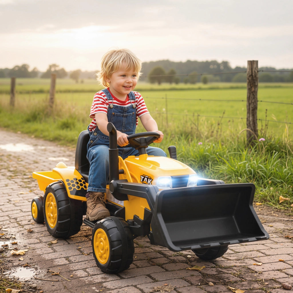 Escavatore Elettrico per Bambini 12V ¨C Xylo ¨C Giallo con Benna e Rimorchio