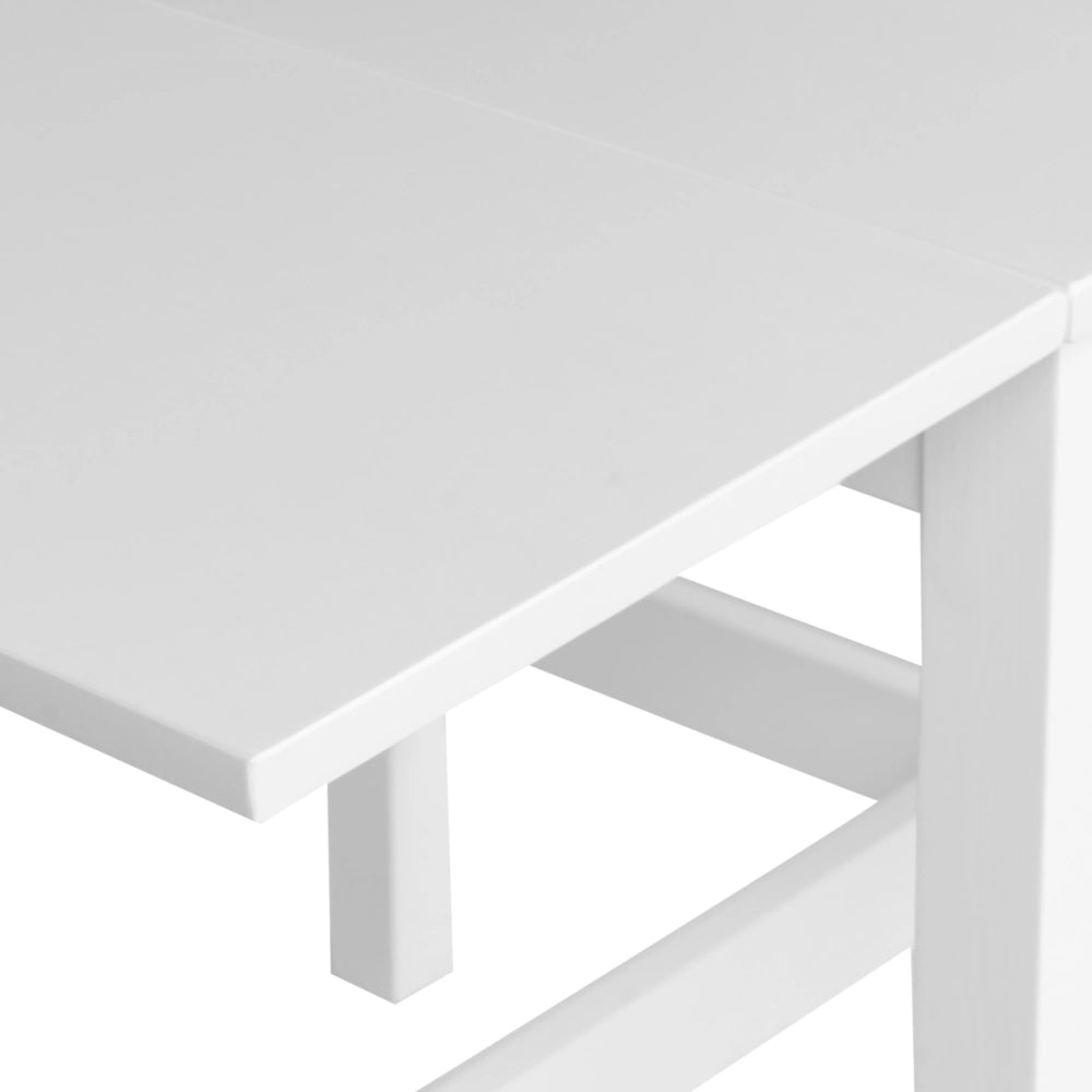 Tavolo da pranzo in legno di pino bianco 60/120 x 74 cm, allungabile con ante ribaltabili e gambe in legno, stile minimalista scandinavo