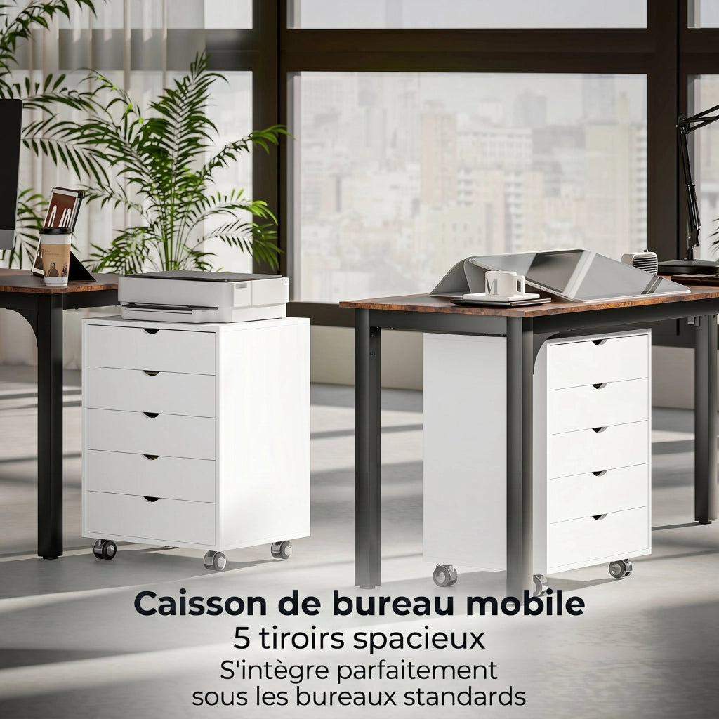 Scrivania con cassetti e ruote ¨C zephmum ¨C 5 cassetti, bianco