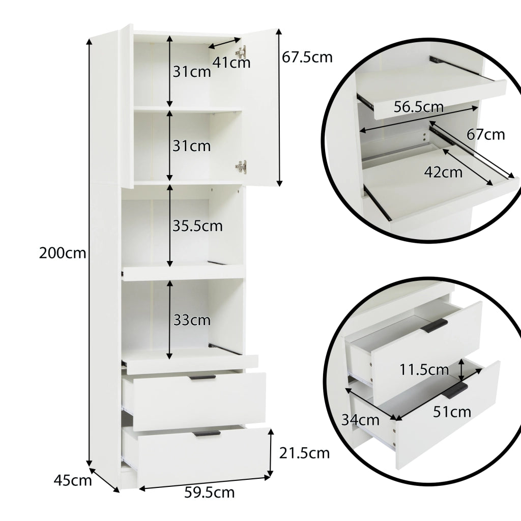 Armadio Multiuso con Ante, Cassetti e Ripiani ¨C Xylo ¨C Bianco, 200 cm