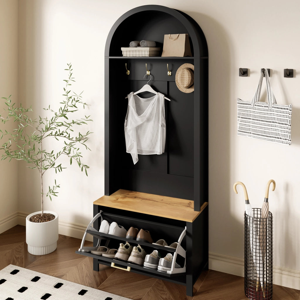 Scarpiera con Appendiabiti e Ripiani ¨C MINIMAL ¨C Legno MDF, Metallo, Ingresso