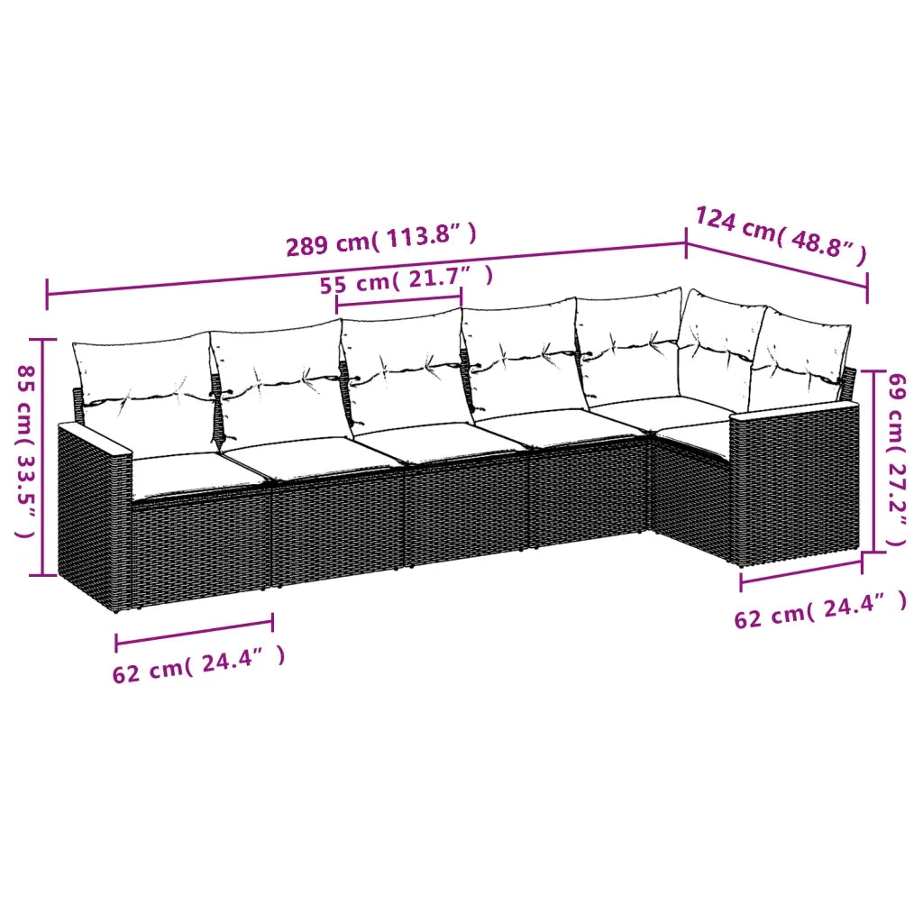 Set Divano da Giardino 6 pz con Cuscini Nero in Polyrattan 3225985