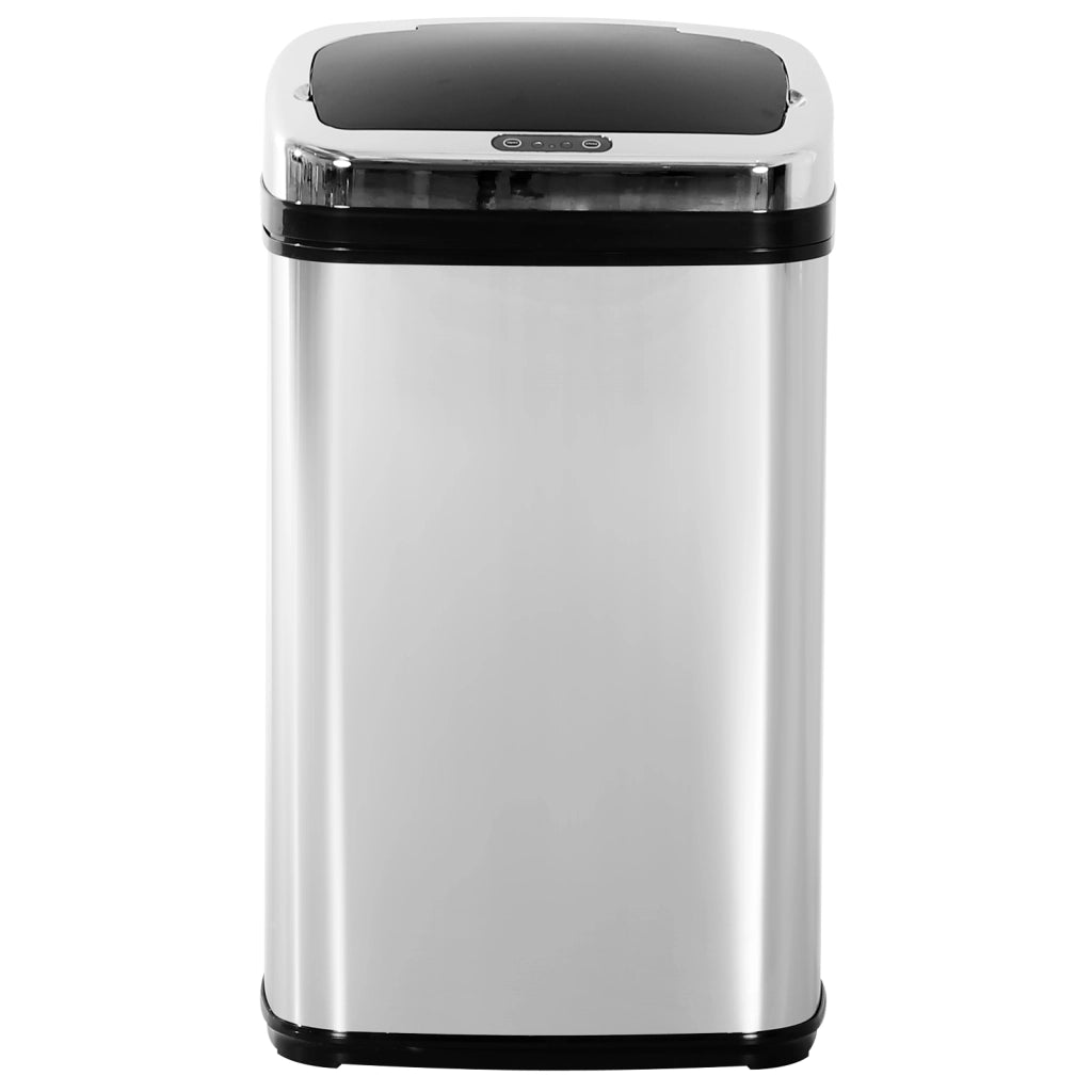 Bidone Immondizia a Infrarossi da 30L con Anello per Sacchetti, in Acciaio Inox e ABS, 33x25x58 cm, Argento