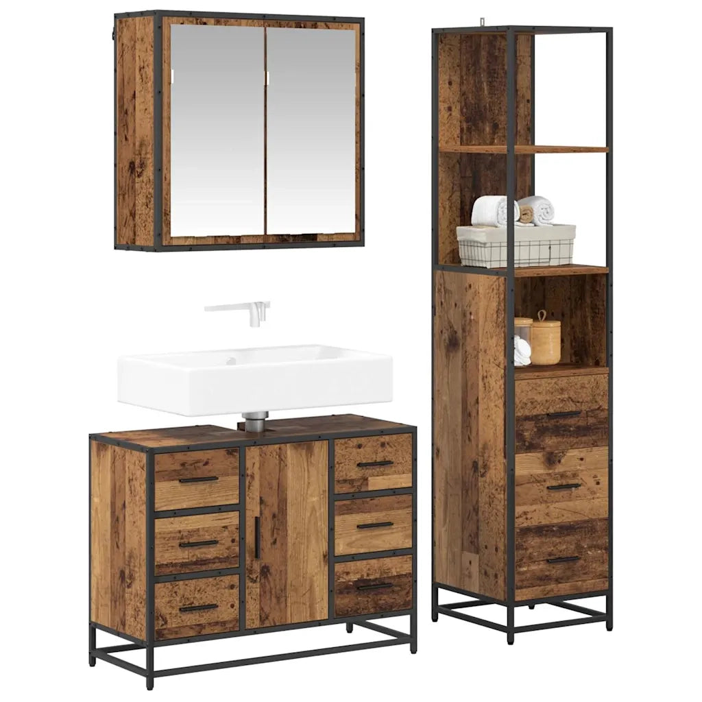 Set di mobili per il bagno con cassetto 3 pcs Legno vecchio 3402381