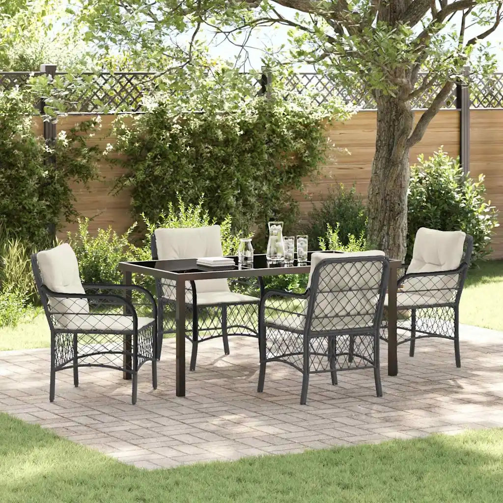 Set da Pranzo per Giardino con cuscino 5 pcs Nero polyrattan
