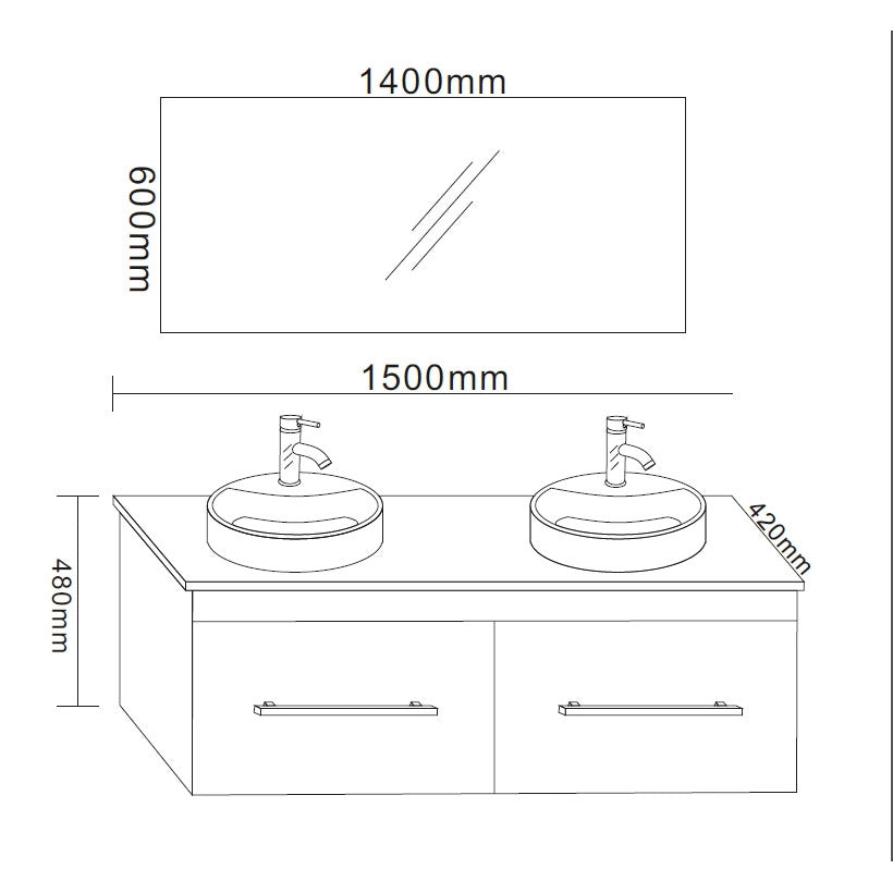 Mobile Bagno Bianco 150 cm Lavabo Incluso – White Cardellino