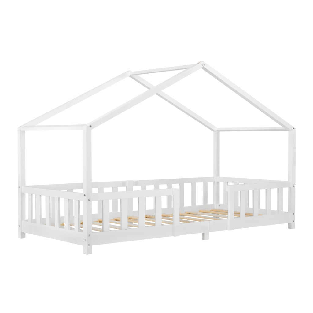 Letto per Cameretta Treviolo a Forma di Casetta in Stile Montessori 90x200 cm Bianco [en.casa]