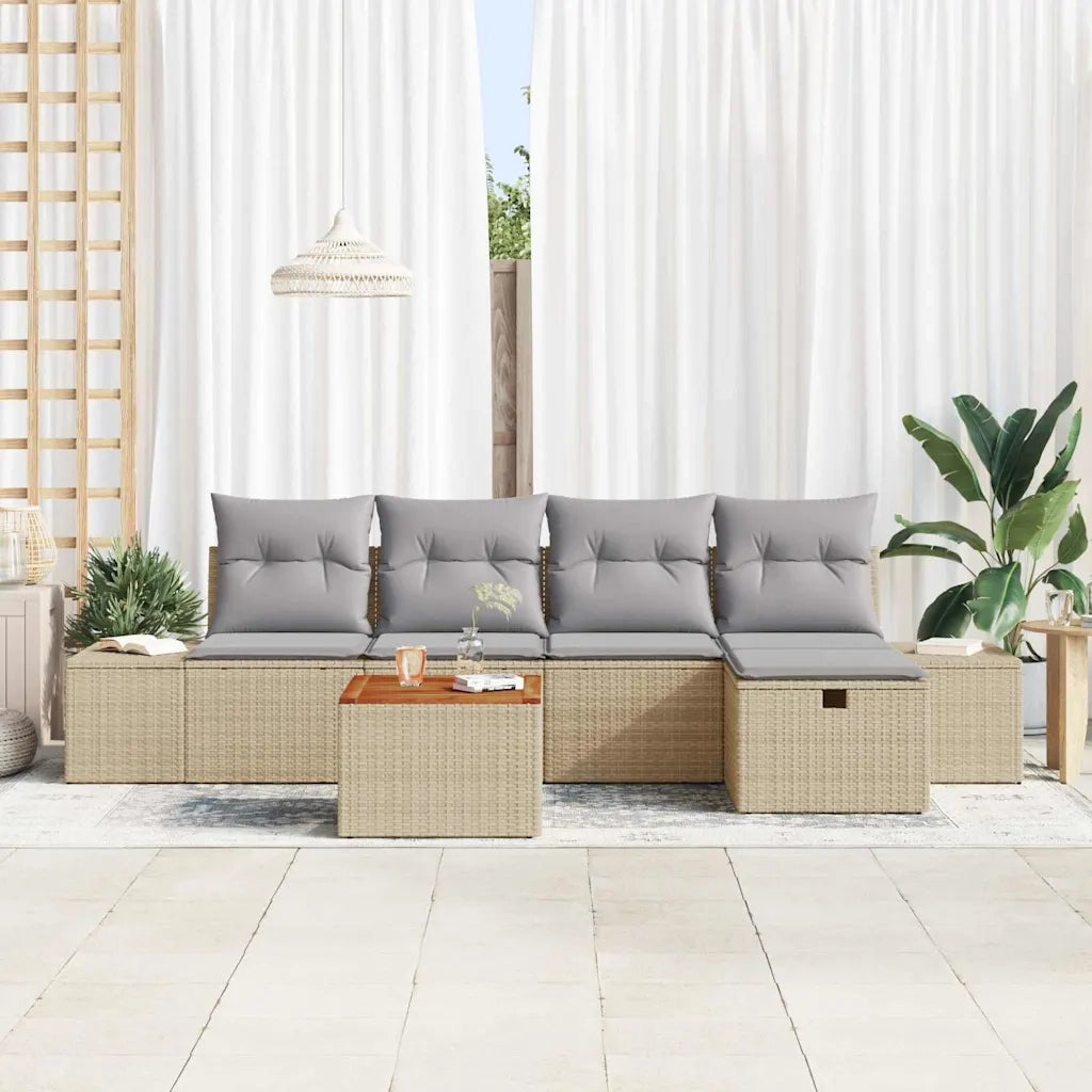 Set Divano da Giardino con cuscino 6 pcs Beige polyrattan 3359588