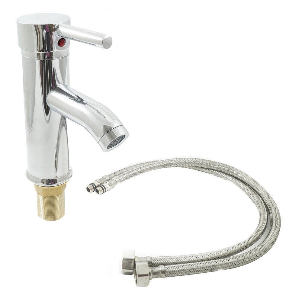 Trade Shop - Miscelatore Rubinetto Collo Lungo Monocomando Lavabo Bagno Tondo Cromato -