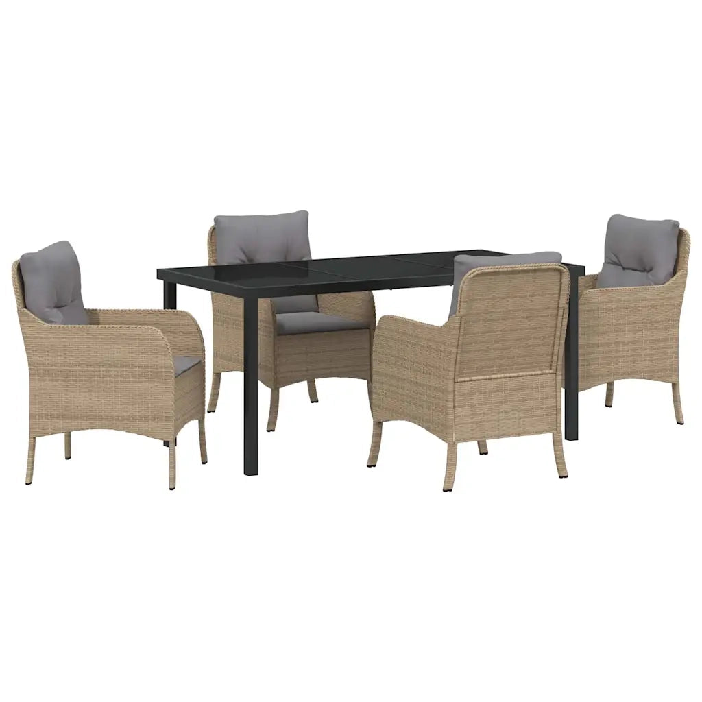 Set da Pranzo per Giardino con cuscino 5 pcs Beige polyrattan